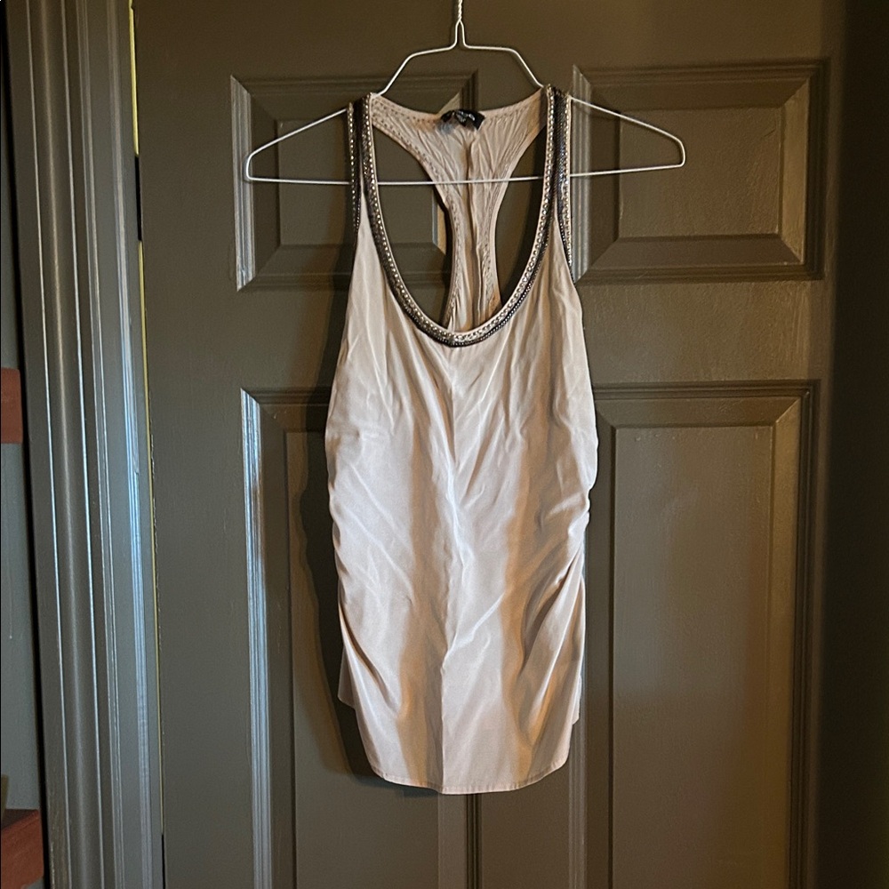 bebe Cream Racerback Tank with Jeweled Scoop Neck